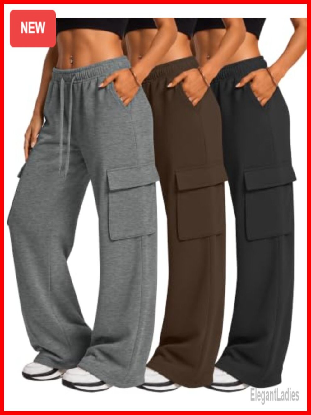 Womens Cargo Sweatpants Wide Leg Baggy Pants High Waist 3 Pack